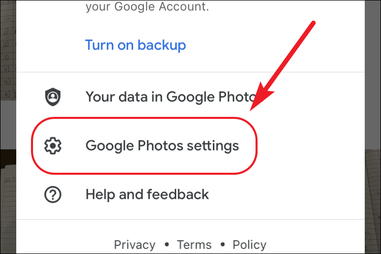 tap on Google Photos settings