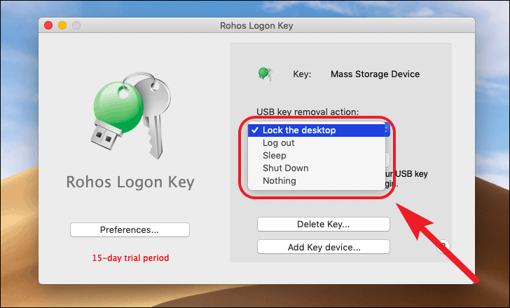 usb security key configured with rohos