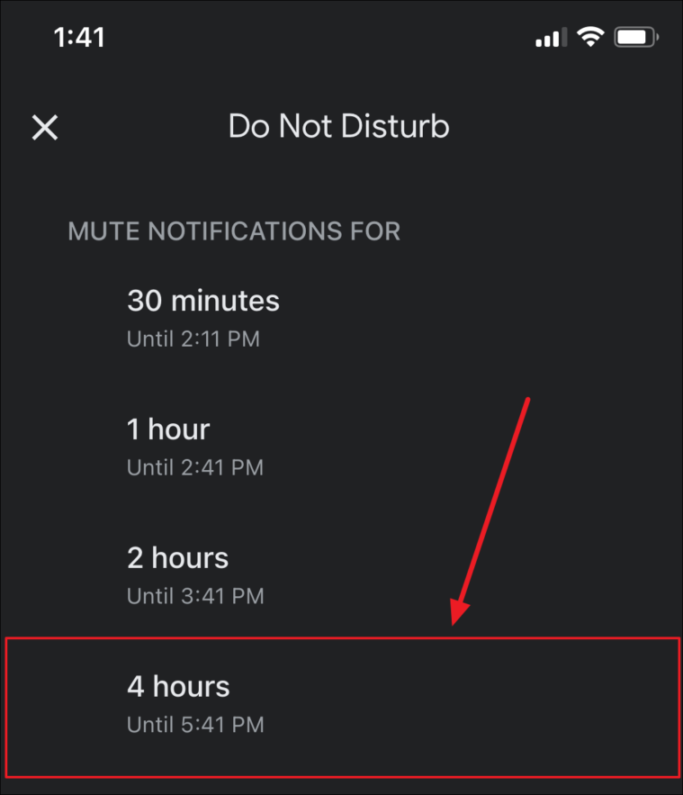 Choose duration for muting the notification.