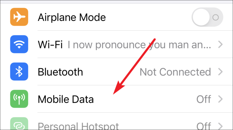 select mobile data from the settings menu