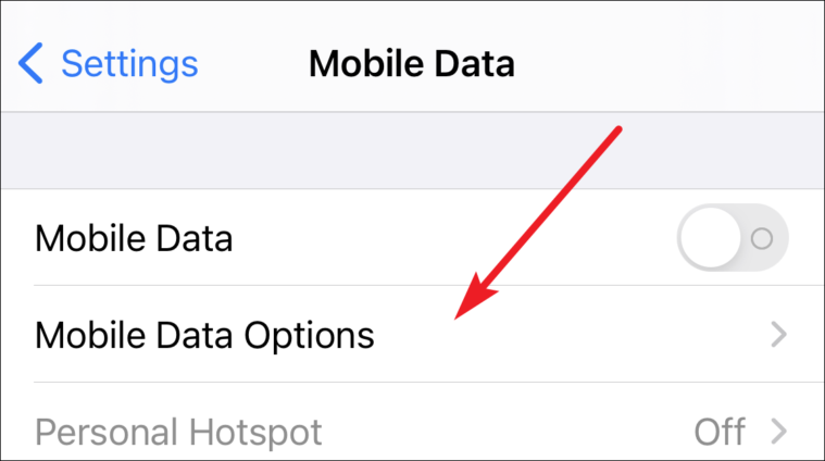 tap on mobile data options