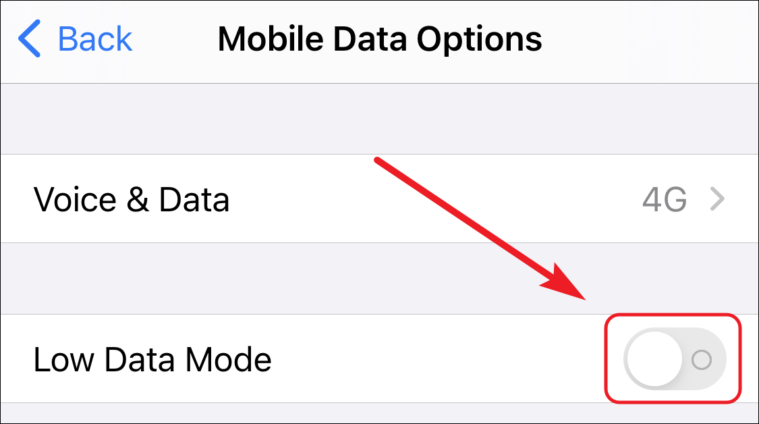 toggle to turn off low data mode for mobile data