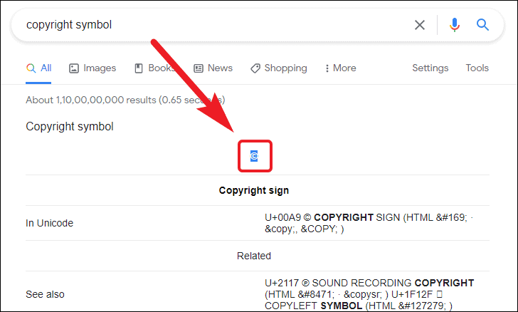 copy the copyright symbol from web