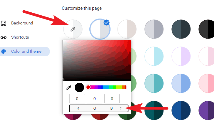 use color picker to customize color in new tab background