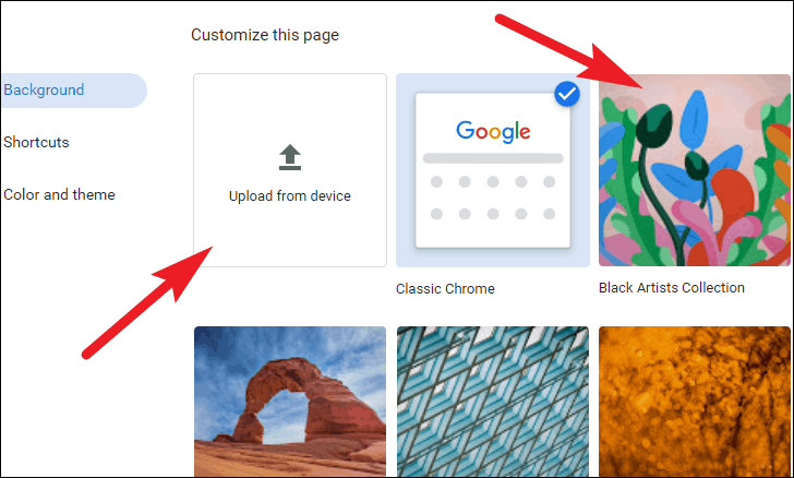 upload or click collections to chagne new tab background