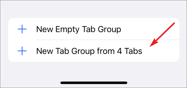 click new tab group from 4 tabs to create current group in safari
