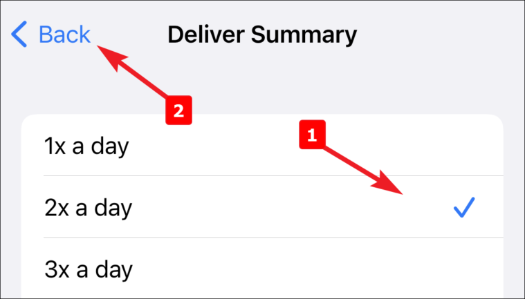 choose frequency for notification summary on iPhone