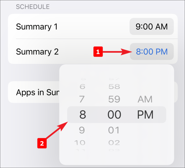change timing for notification summary on iPhone