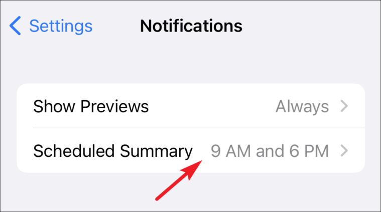 tap on the scheduled summary to customize notification summary on iPhone