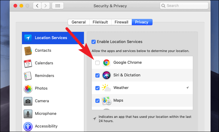 click to enable or disable location history for specific app