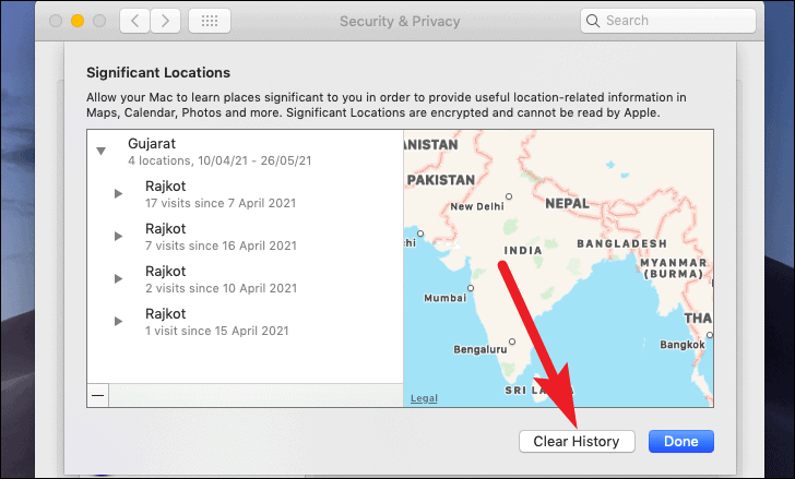 clear history from system location services