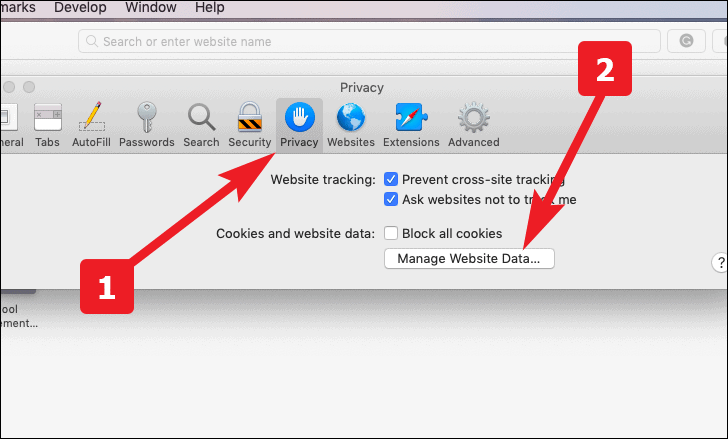 clear website data to reset safari to default settings