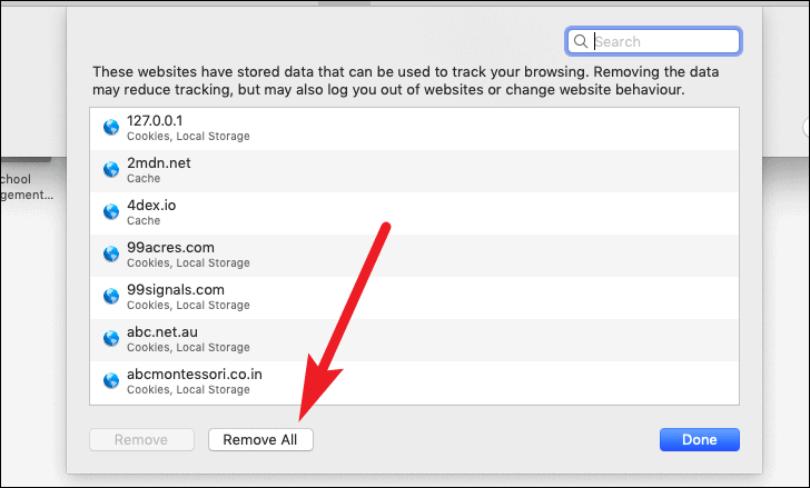 click remove all to reset safari to default settings on mac