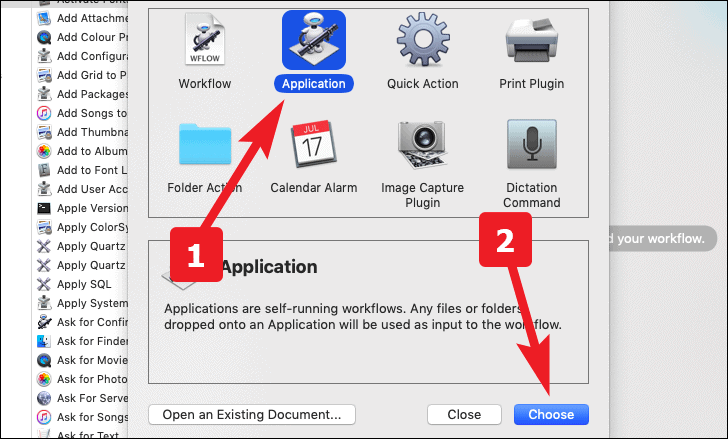 select application to create an app