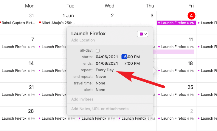 select recurrence to schedule launch and close the application