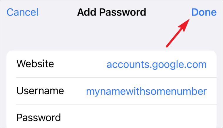 tap done to save passwords from iCloud keychain from iPhone