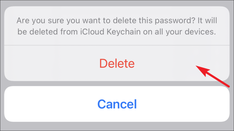 confirm delete saved passwords from iCloud keychain from iPhone