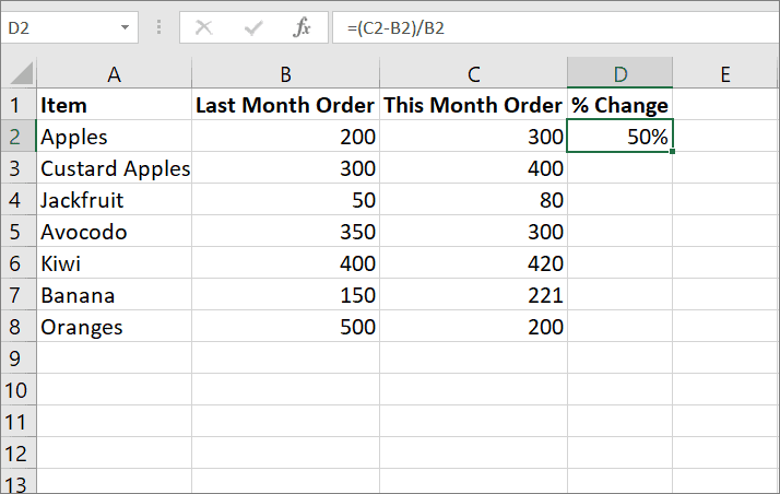 Формула для таблицы в excel проценты