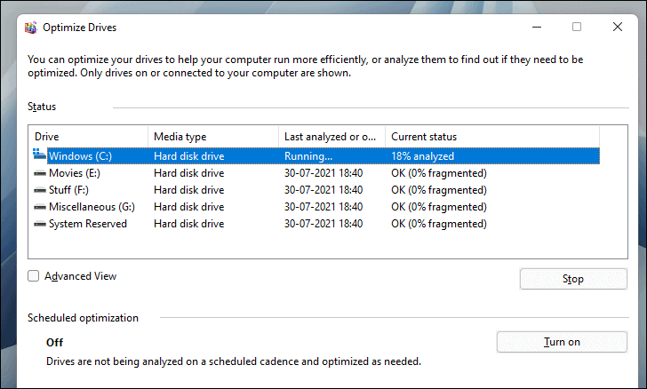 Defragment and Optimize Drives 2