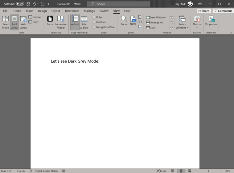 changing microsoft word dark mode