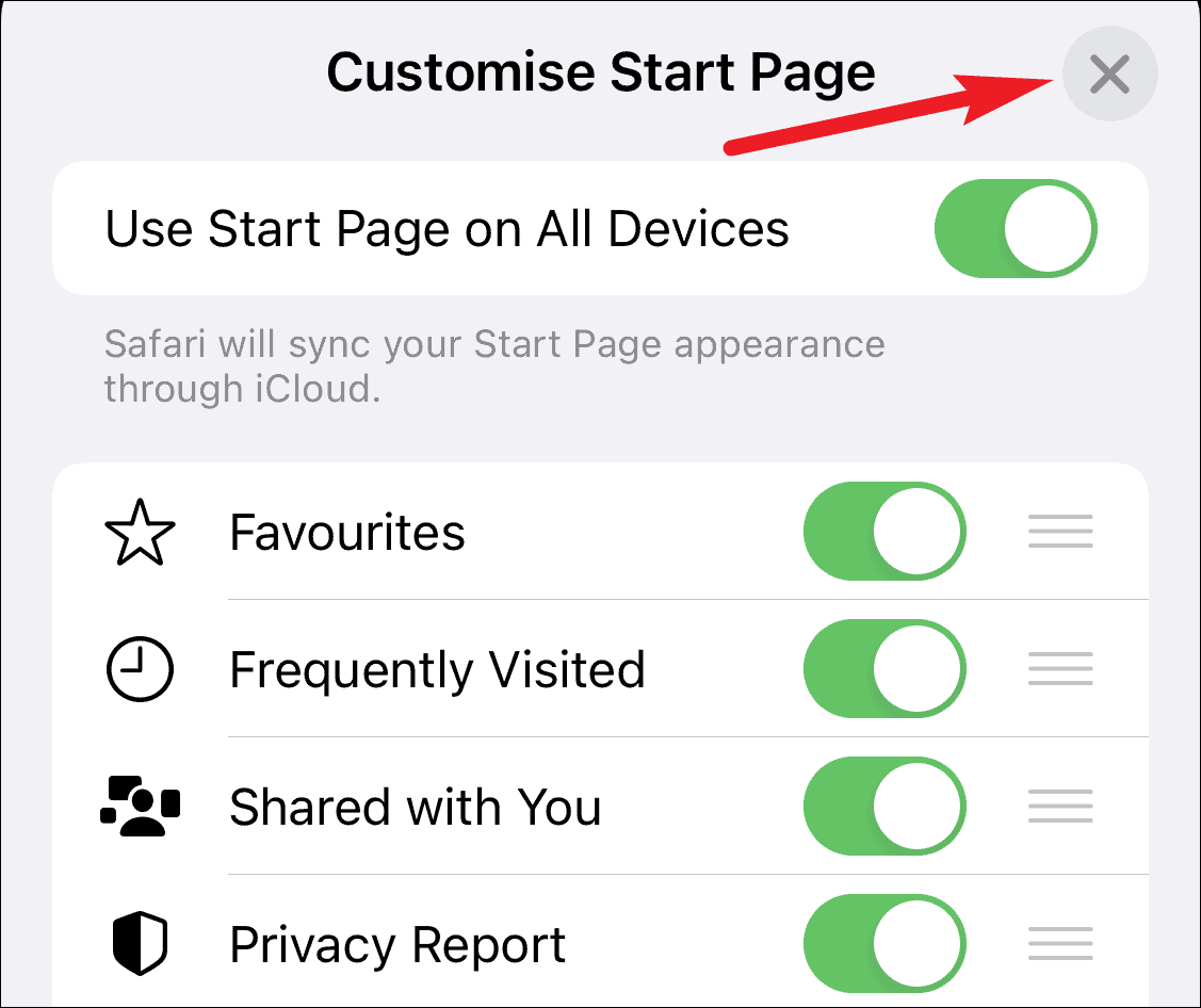 how to start page in safari