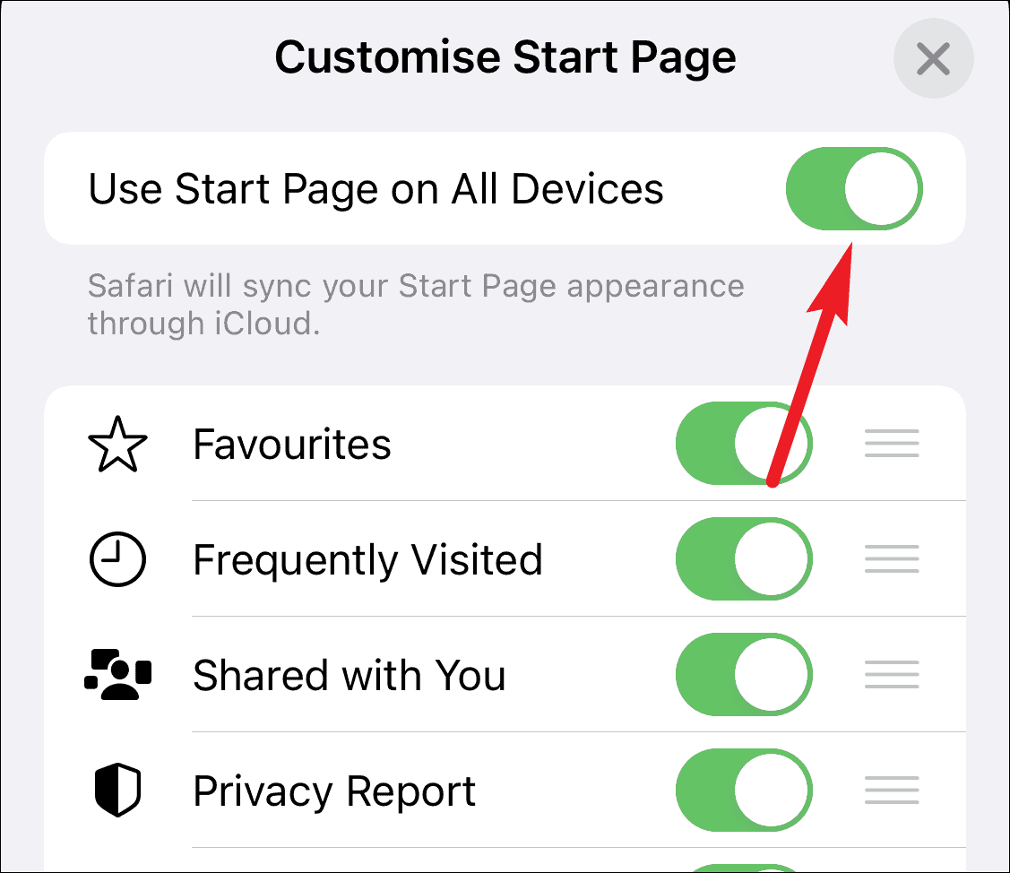 how to start page in safari
