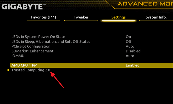 how to enable tpm 2 in gigabyte bios