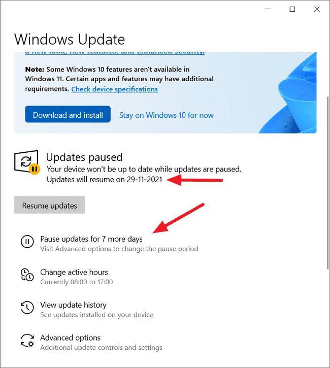 How do I stop Windows Update from 10 to 11?