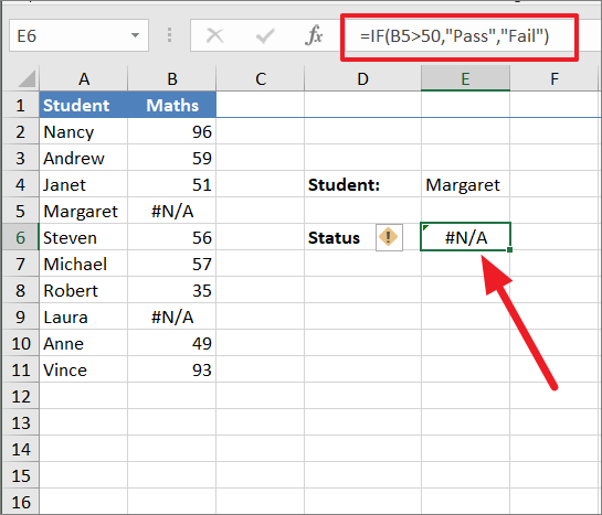 How to fix the #N/A error - Excel formula