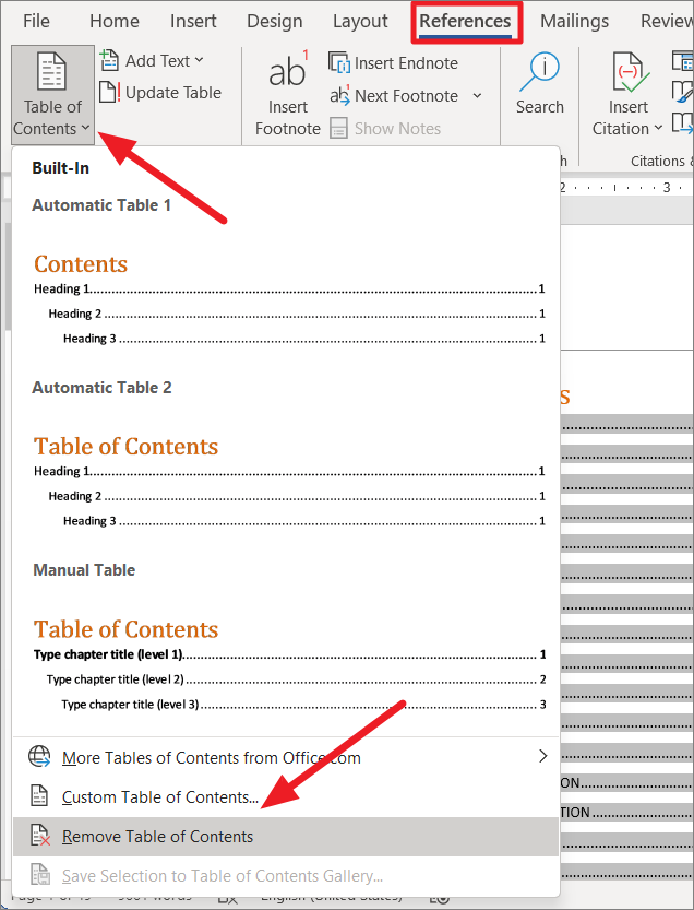 Add, Update, or Remove a Table of Contents in Microsoft Word.