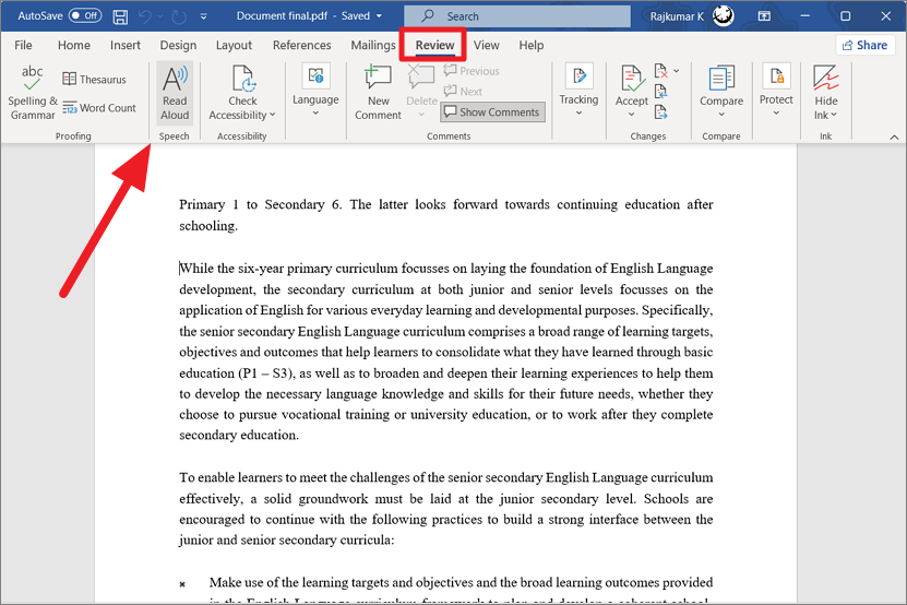 speech on word document