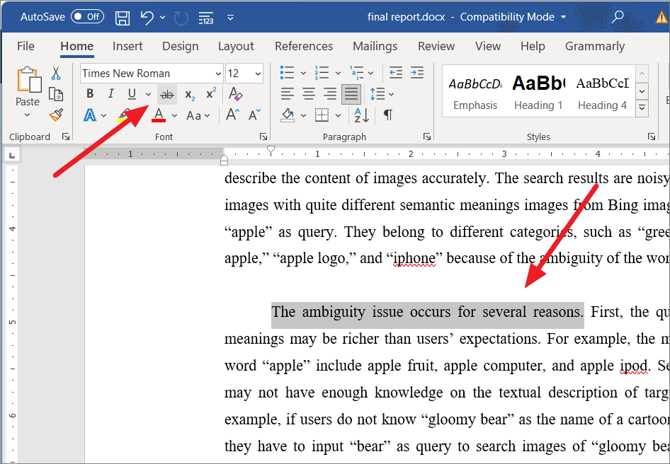 Apply single or double strikethrough in Word
