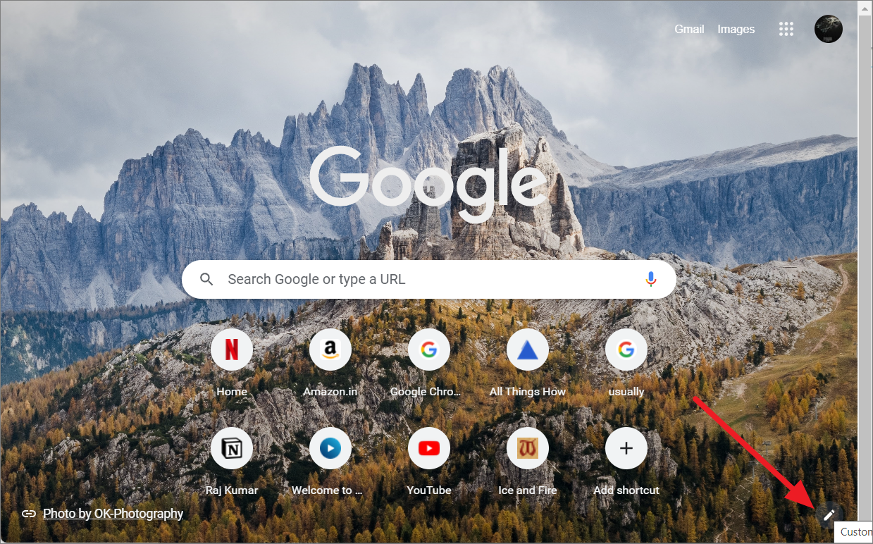 how to change google chrome homepage layout