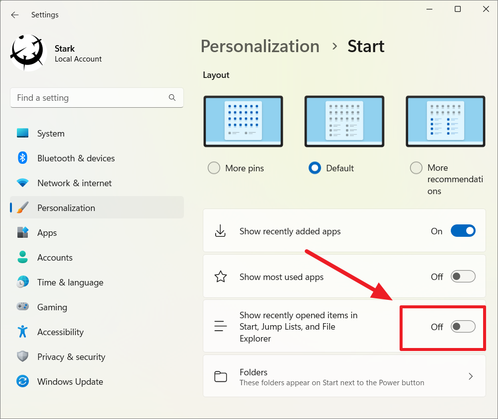 how to clear start menu history windows 11