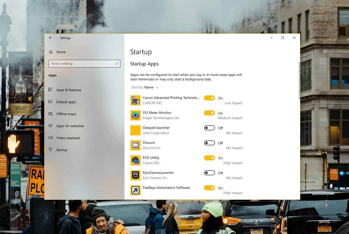 Manage Startup Apps Windows 10