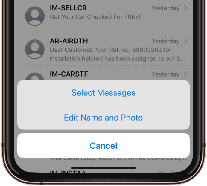 Select Messages iOS 13