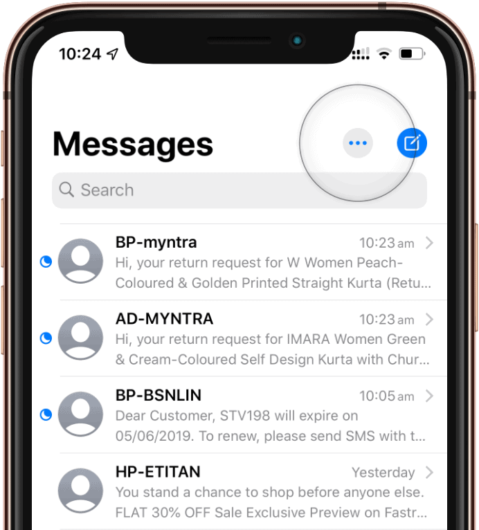 iPhone Messages three-dot menu