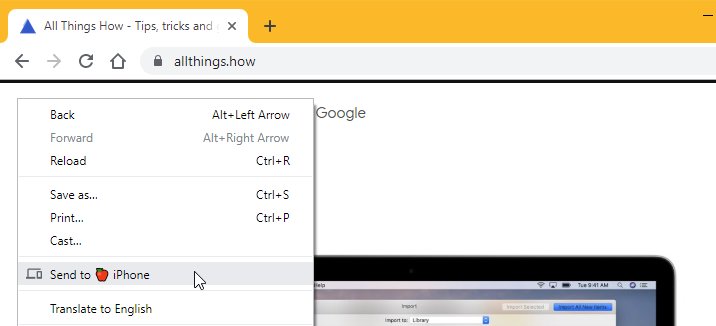 Chrome Send Tab to Device Feature
