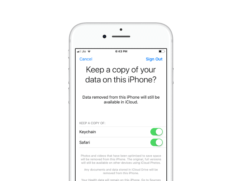 Keep Copy of your Data iCloud iPhone Sign Out Apple ID