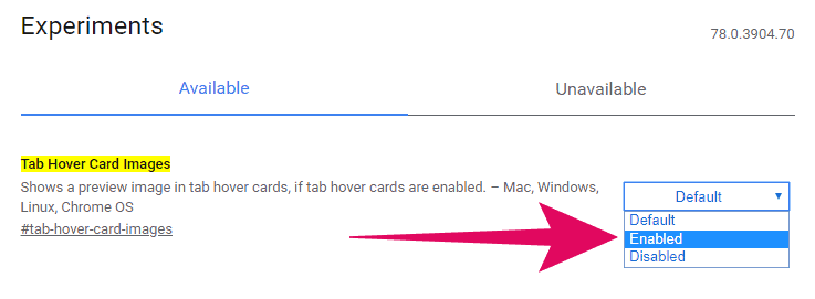 Enable Tab Hover Card Images feature in Chrome