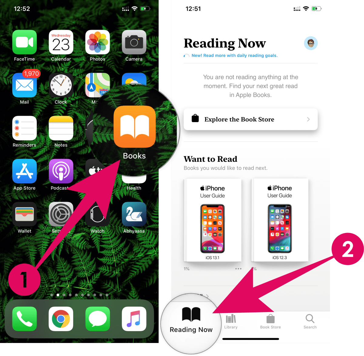 Open Apple Books app "Reading Now" tab
