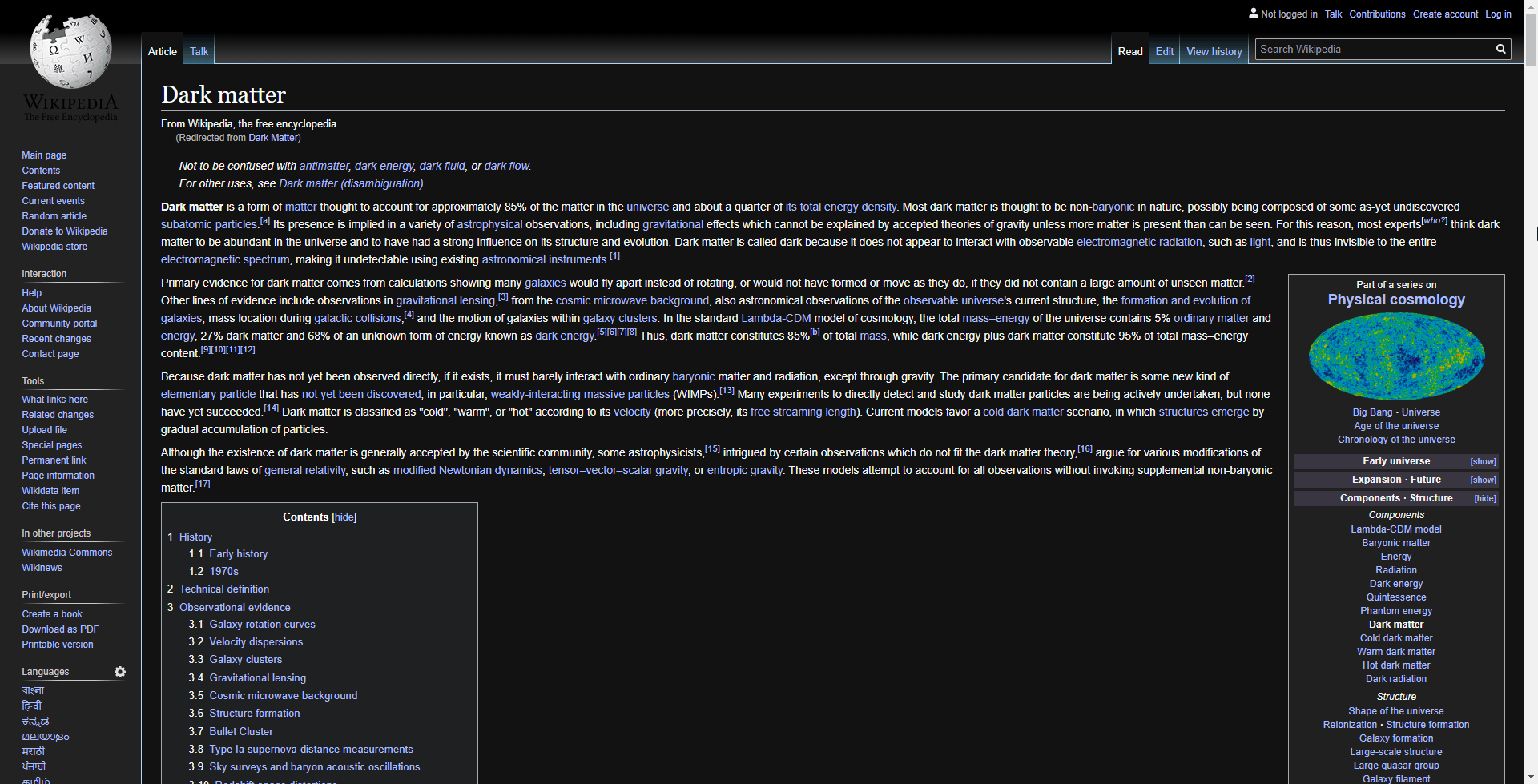Wikipedia in Dark Mode on Chrome