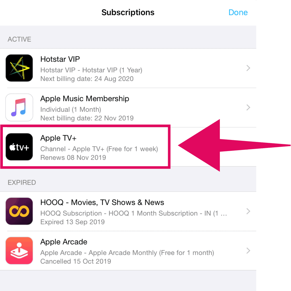 Select "Apple TV+" from your active subscriptions list