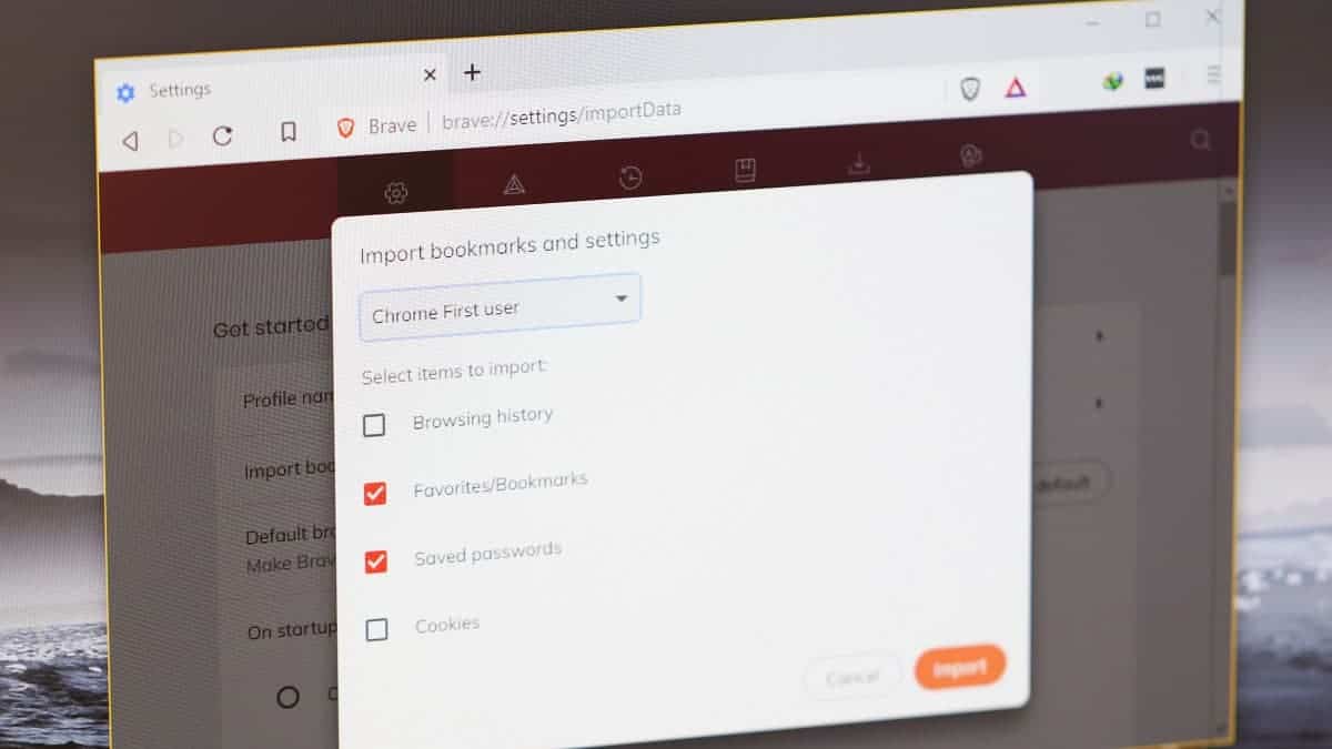 Importing Bookmarks and Saved passwords from Chrome into Brave browser