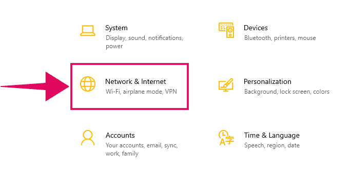 Go to Network and Internet Settings in Windows 10