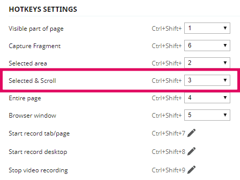 Keyboard shortcut for scroll screenshot Nimbus