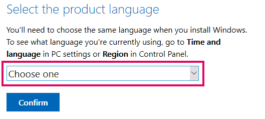 Select your preferred language for the Windows 10 installation disk image