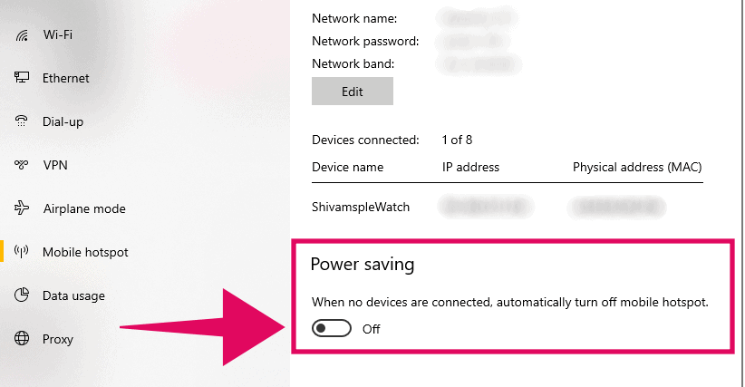 Turn Off "Power saving" for Mobile hotspot in Windows 10
