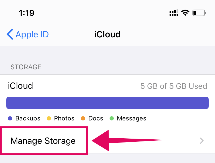 Manage iCloud storage iPhone