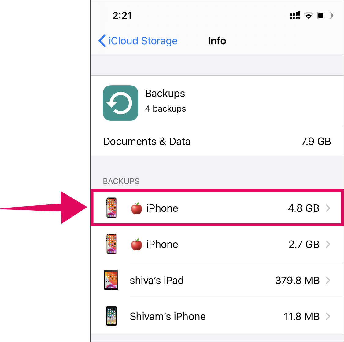 Select an iPhone / iPad backup that you wish to delete